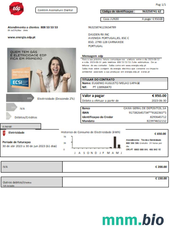 EDP Portugal electricity rachunek za usługi komunalne, scr